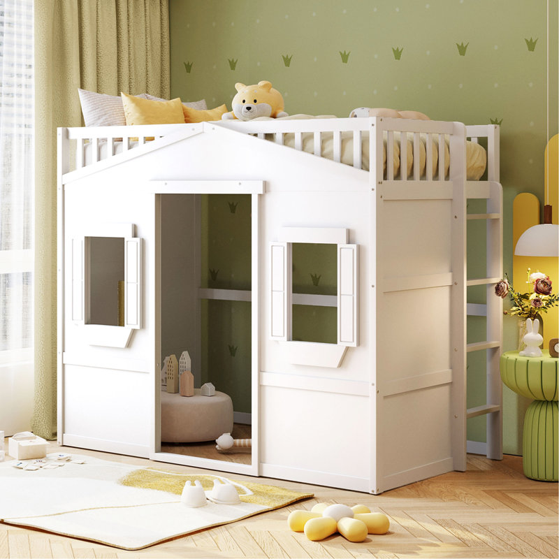 Lit mezzanine avec échelle House, Lit simple, Blanc