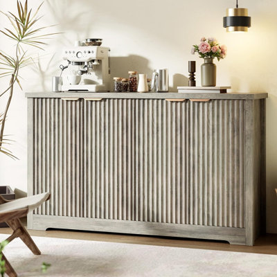 Fluted Modern Buffet Sideboard Cabinet With Doors & Shelves