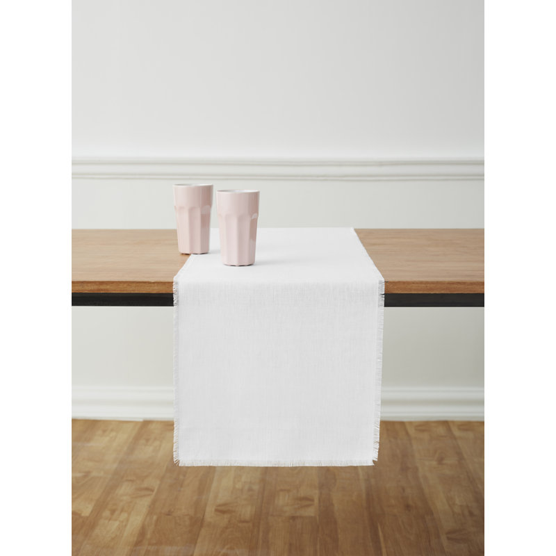 Fringe - 100% Pure Linen Table Runner, White, 60" x 14" Rectangle