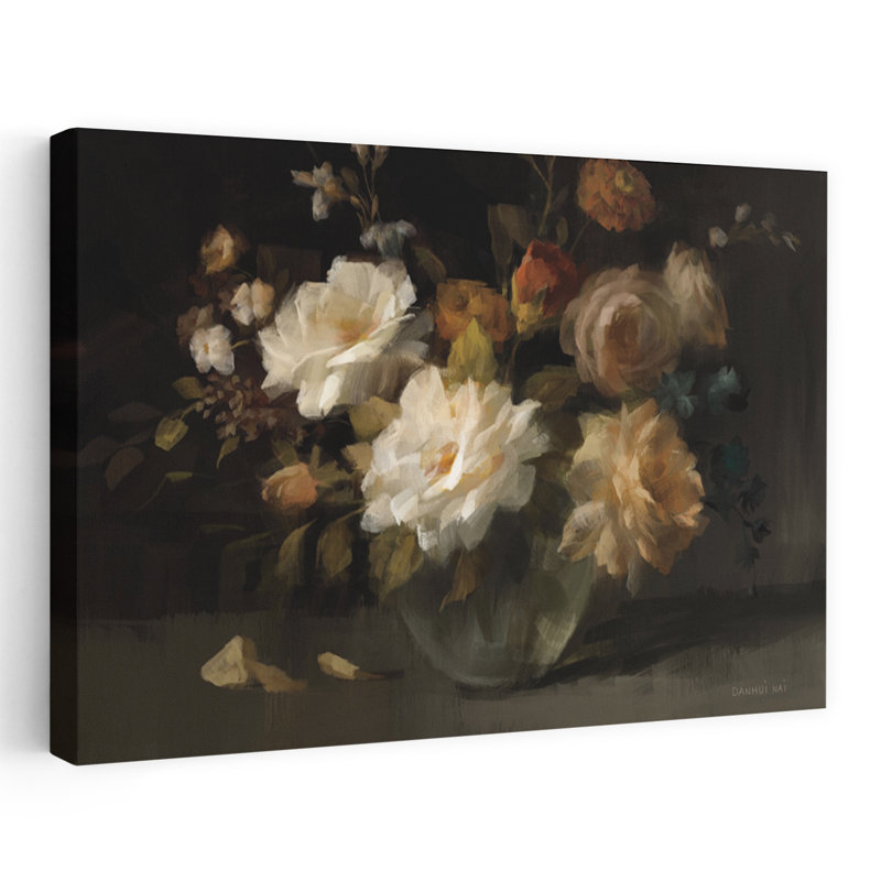 Moody Bouquet Contemporary Autumn Flower Art, 36" H x 24" W
