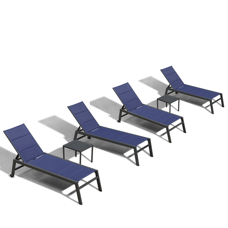Ensemble de chaises longues inclinables 83,45 po, Bleu marine