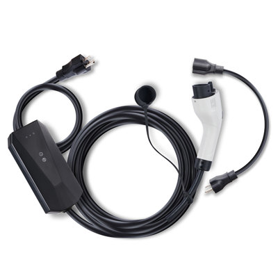 Level 1+2 Portable EV Charger, 16 Amp 120V or 240V, Electric Vehicle Charger with 28-Foot Charging Cable NEMA 6-20P Plug NEMA 5-15 Adapter, Plug-in Home EV Charging Station for SAE J1772 EVs