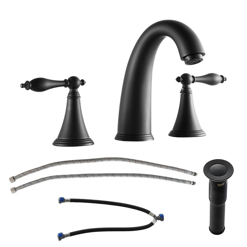 2 Handle Bathroom Sink Faucet with Pop-Up Drainer Washroom Sink Faucet Lavatory Sink Faucet, Matte Black
