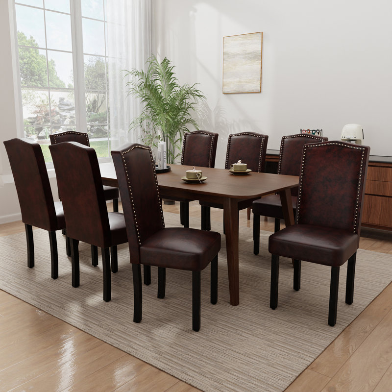 Modern Upholstered Nailhead Dining Chairs (Set of 10), Brown