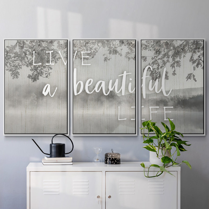 Live A Beautiful Life, reproduction sur toile 3 pièces, H 24 po x l 48 po x P 2 po, Blanc