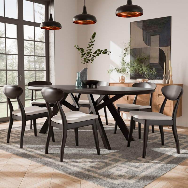 Rozella Solid Wood 7-Piece Dining Table Set, 7 Pieces: Table, 6 Chairs