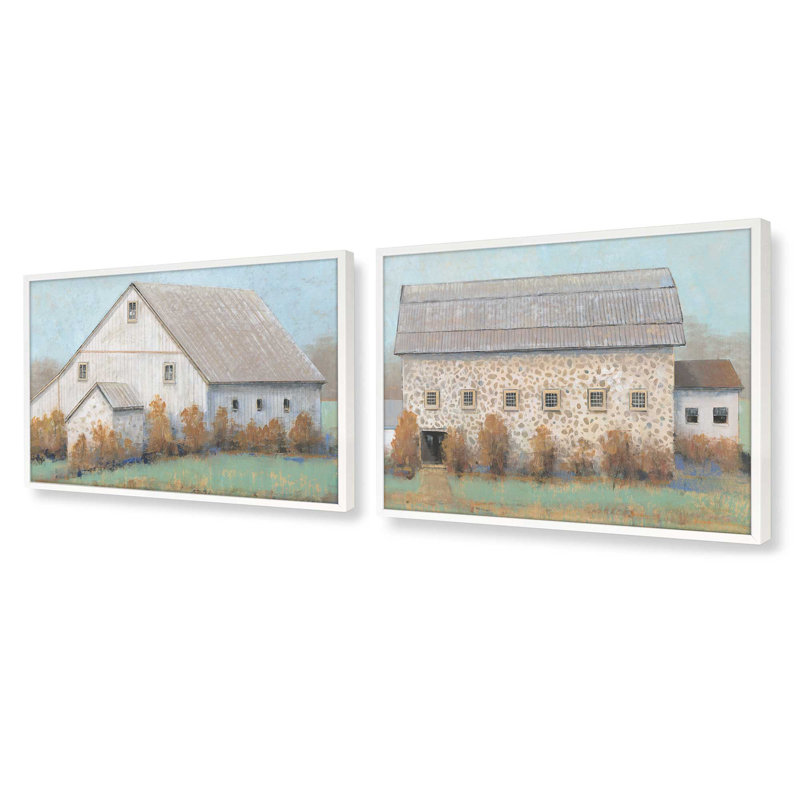 Ensemble de 2 reproductions 24 "x 36" Farmstead Memories dans un cadre, Blanc opaque, H 12 po x l 15 po