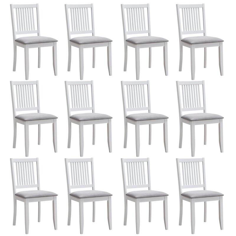 Chaise d'appoint de salle à manger rembourrée à dossier en lattes de bois massif Swick, Blanc