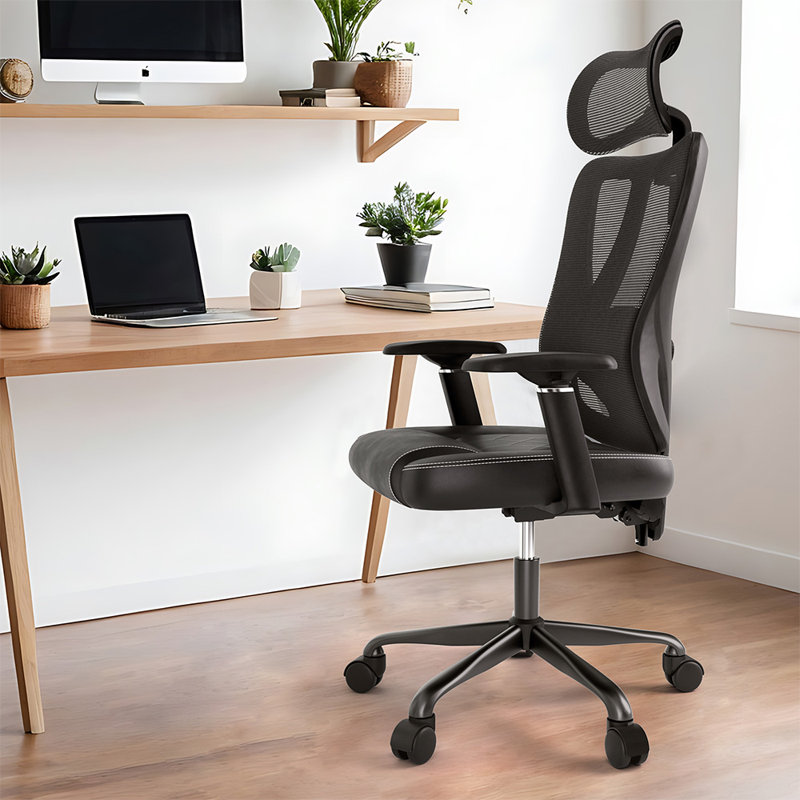 Fauteuil de bureau ergonomique Acgam, coussin de siège en PVC, accoudoir et appui-tête réglables, soutien lombaire 4d, dossier inclinable synchronisé