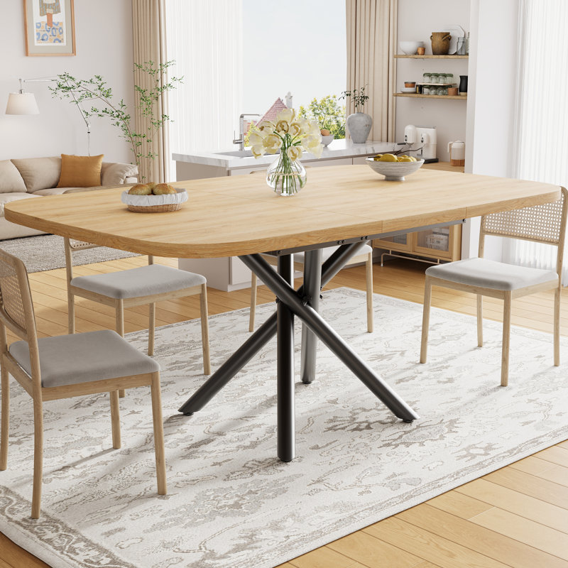 195 cm Extendable Dining Table with Steel Base, Oak