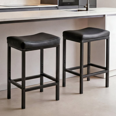 Counter Height Bar Stools Set of 2, 30 Inch Bar Stools for Kitchen Counter, Faux Leather Bar Stool, Black