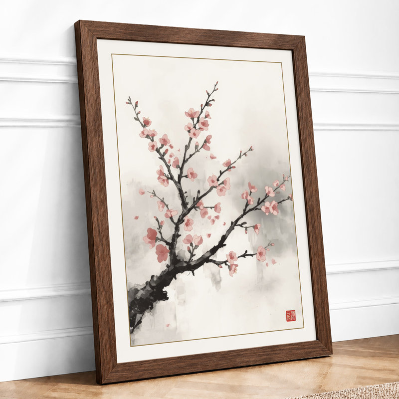 Spring Blossom Branch Japandi - Framed Print, Walnut, A3 - 42.0 x 29.7 cm