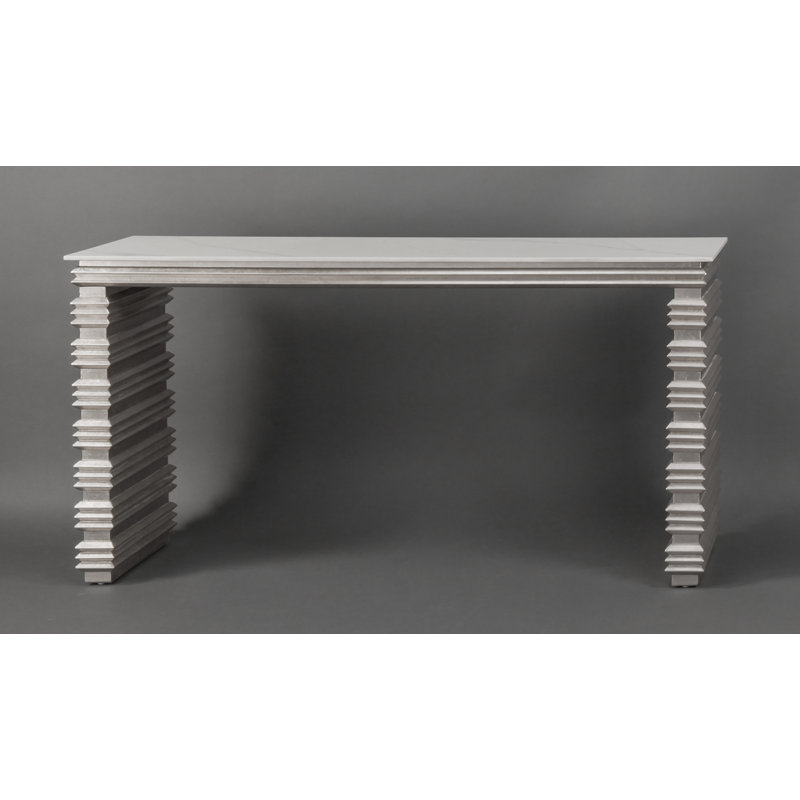 62'' Stone Top Console Table, White, Silverleaf
