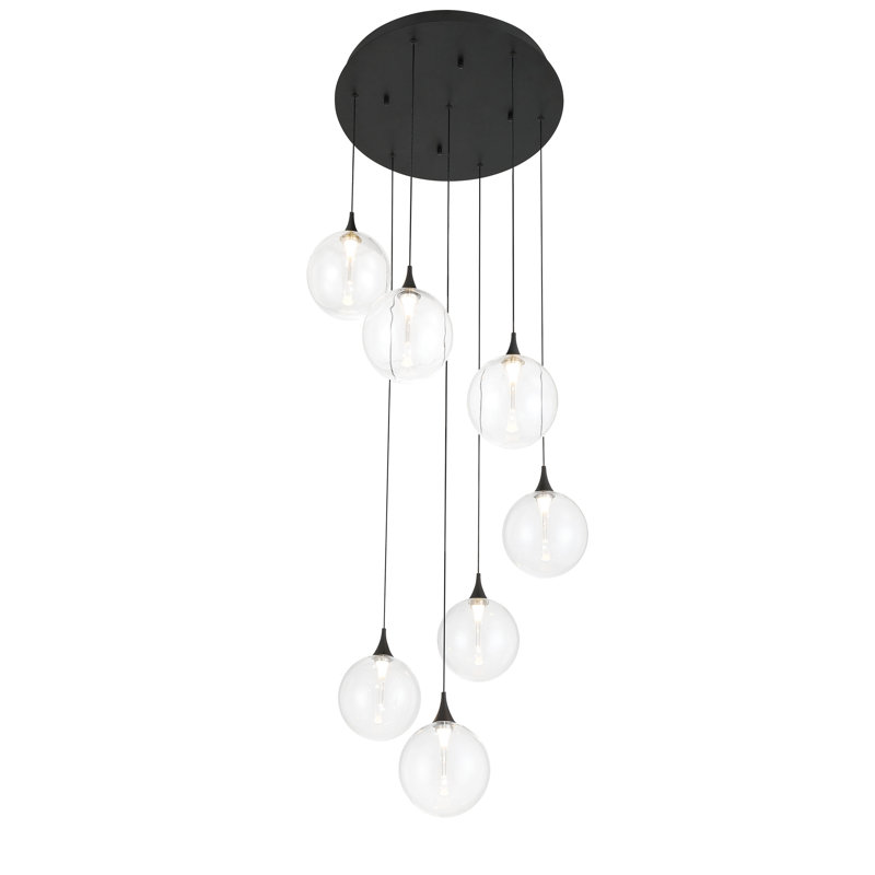 Iissa 7L 21" Chandelier, Black Clear