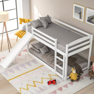 Twin Over Bunk Bed With Stable Slide And , White - Construction For Long-Term Use Safe Slide, Peace Of Mind