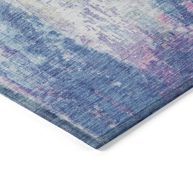 Machine Washable Indoor/Outdoor Claudian ACN1640 Blue Rug, Rectangle 5' x 7'6"