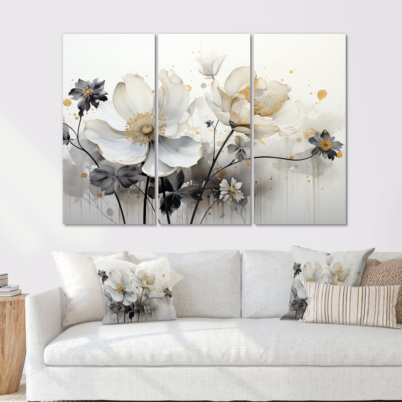 Ensemble de salon Beige Flowers In Full Bloom II - Fleurs, Toile tendue, H 40 po x l 60 po x P 1 po