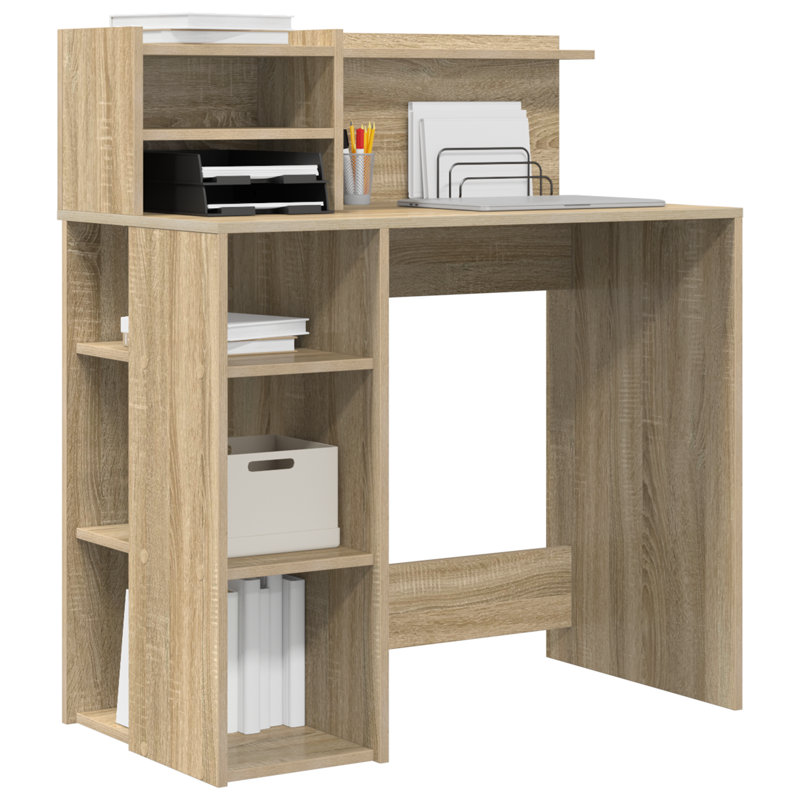 Desk With Storage 90X48x101.5 Cm Engineered Wood, Sonoma Oak