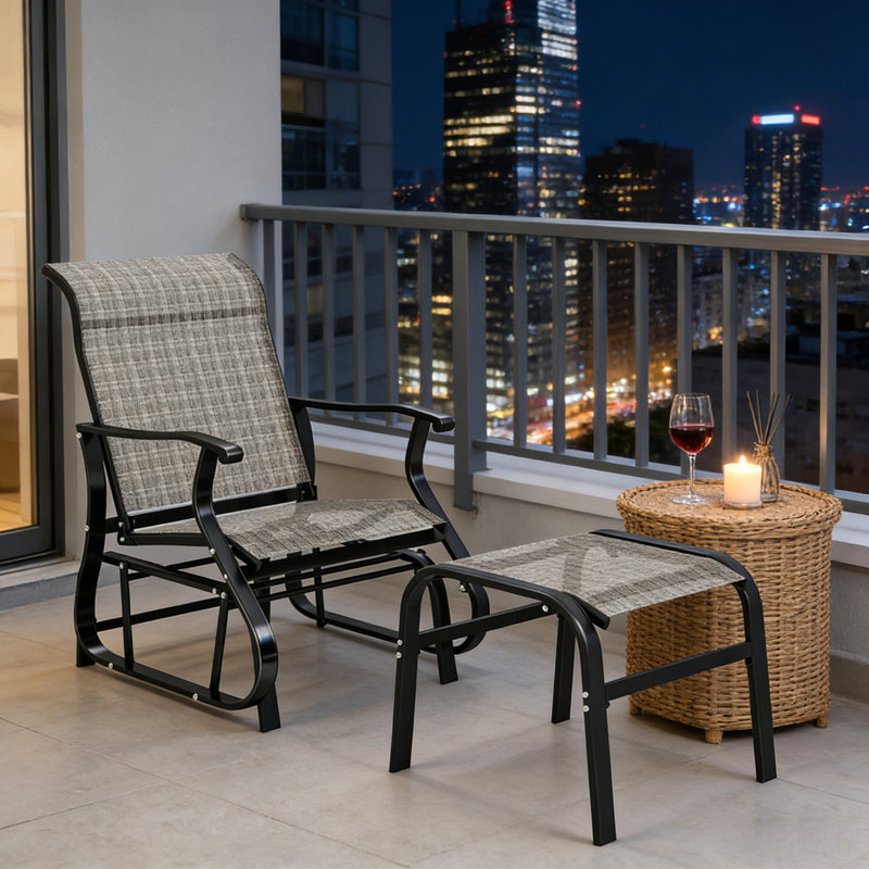 Fauteuil coulissant à haut dossier, fauteuil d'extérieur, Noir/gris
