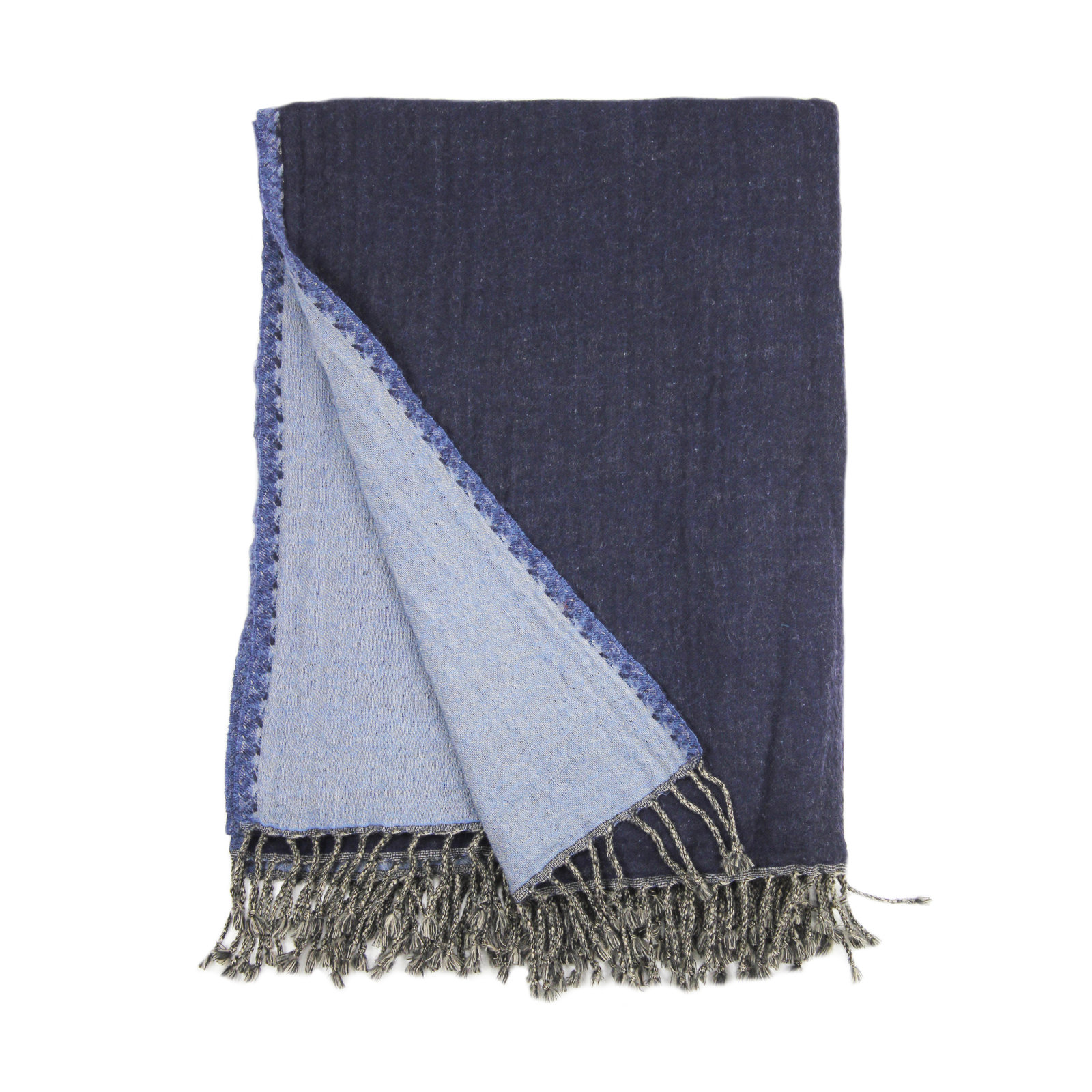 Cosette Reversible Wool Throw Blanket, Navy/Blue