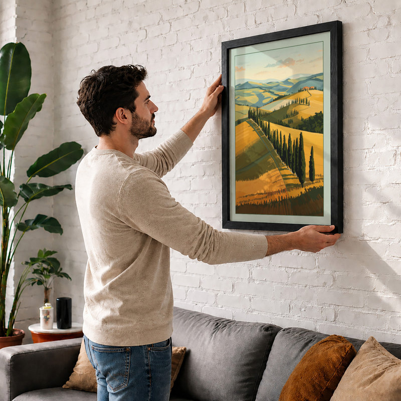 Tuscan Hillside Rustic - Framed Print, A1 - 84.1 x 59.4 cm, White