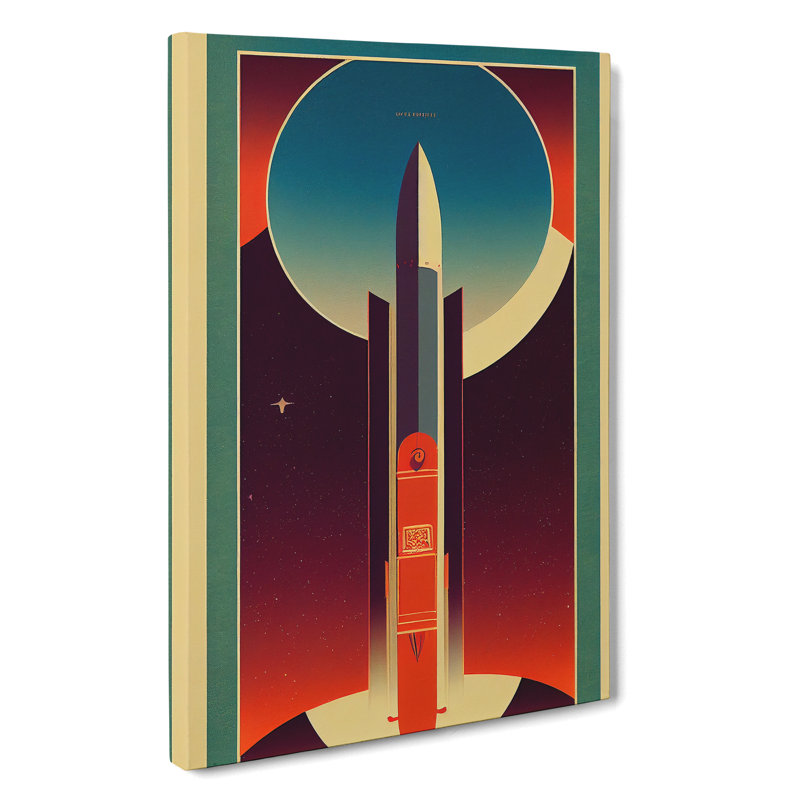 Spaceship Rocket Art Deco No.3 - Wrapped Canvas Print, 50cm H x 35cm W x 3cm D