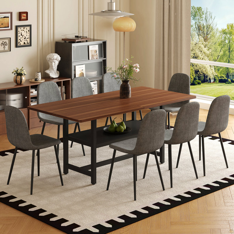 Ensemble de table et chaises, 9 pièces : table, 8 chaises, Gris foncé