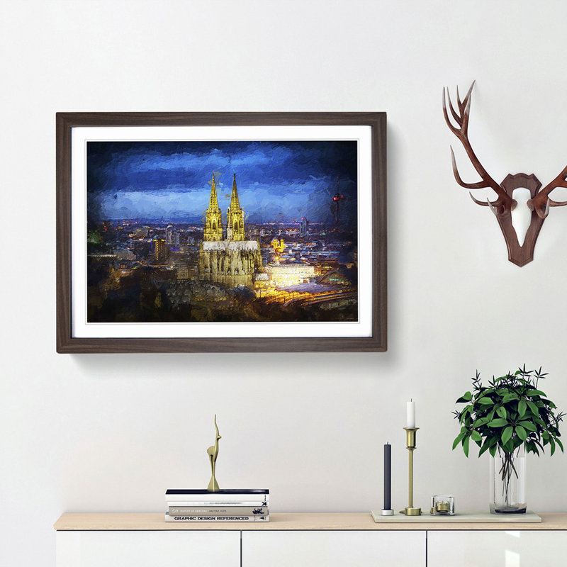 The Cologne Cathedral in Germany - Picture Frame Painting Print, Walnut Framed, 27cm H x 36cm W x 2cm D