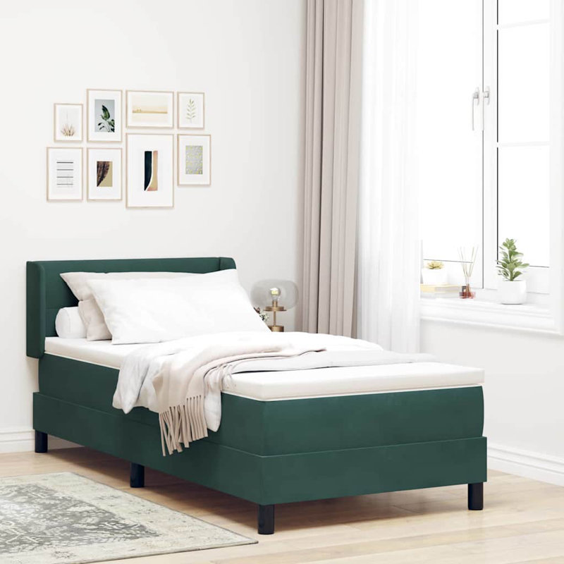 Lit avec sommier tapissier Vidaxl 39,4 x 78,7 po en velours noir, Simple, Vert