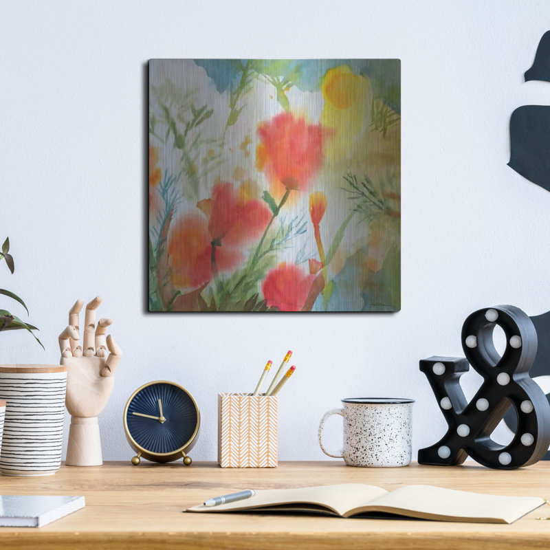 Winston Porter «Orange Poppy Reverie» par Sheila Golden, art mural en métal, H 12 po x l 12 po
