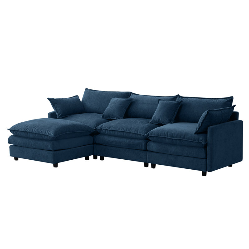 Canapé modulaire 105 po, canapé 3 places avec repose-pieds en tissu de chenille doux 105 po, Bleu