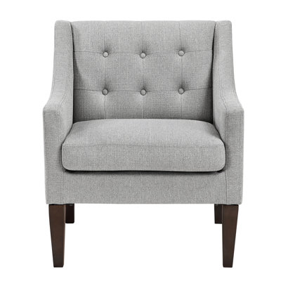 Fashionable Gray Accent Chair For Living Space, Fabric Upholstery, Plywood Construction, High Foam Seat, Reversible Cushion And Removable Cover, Brown Rubber Wood Legs Contemporary Room Seat In Gray,