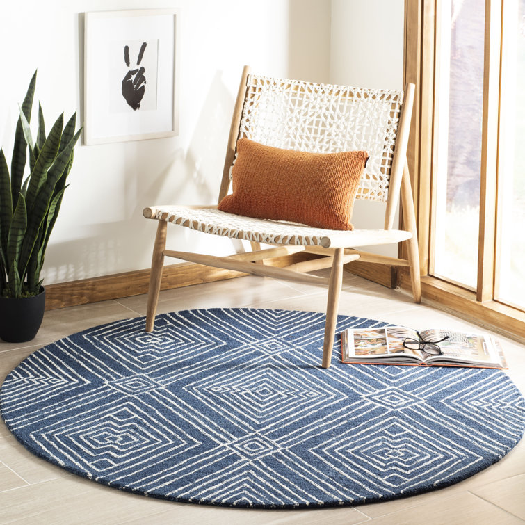 Elginpark Hand Tufted Wool/Cotton Geometric Rug in Ivory/Navy