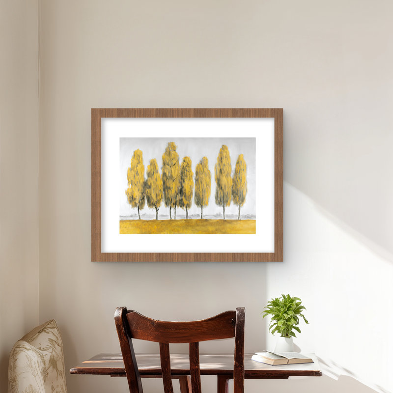 Abstraits arbres jaunes - reproduction encadrée avec passe-partout pour la décoration intérieure