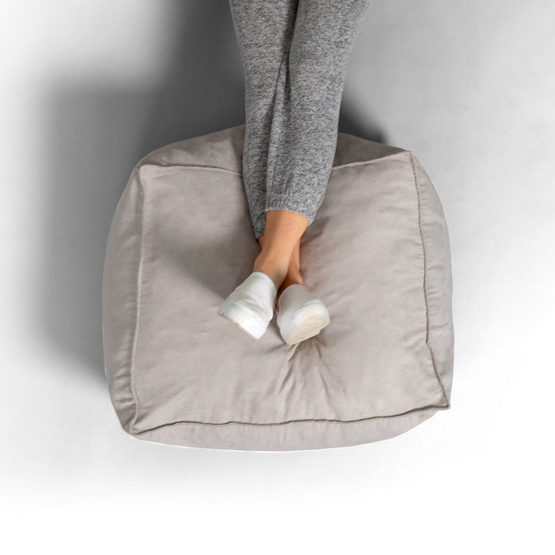 Upholstered Pouf, Cement Polyester Blend