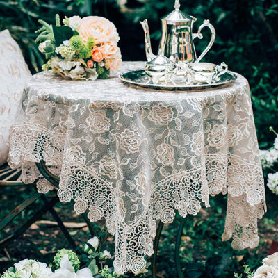 Rectangle Small Table Cloth Lace Macrame Vintage Tablecloth Shabby Chic Embroidered Oblong Table Cover  (Golden, 33" X 33")