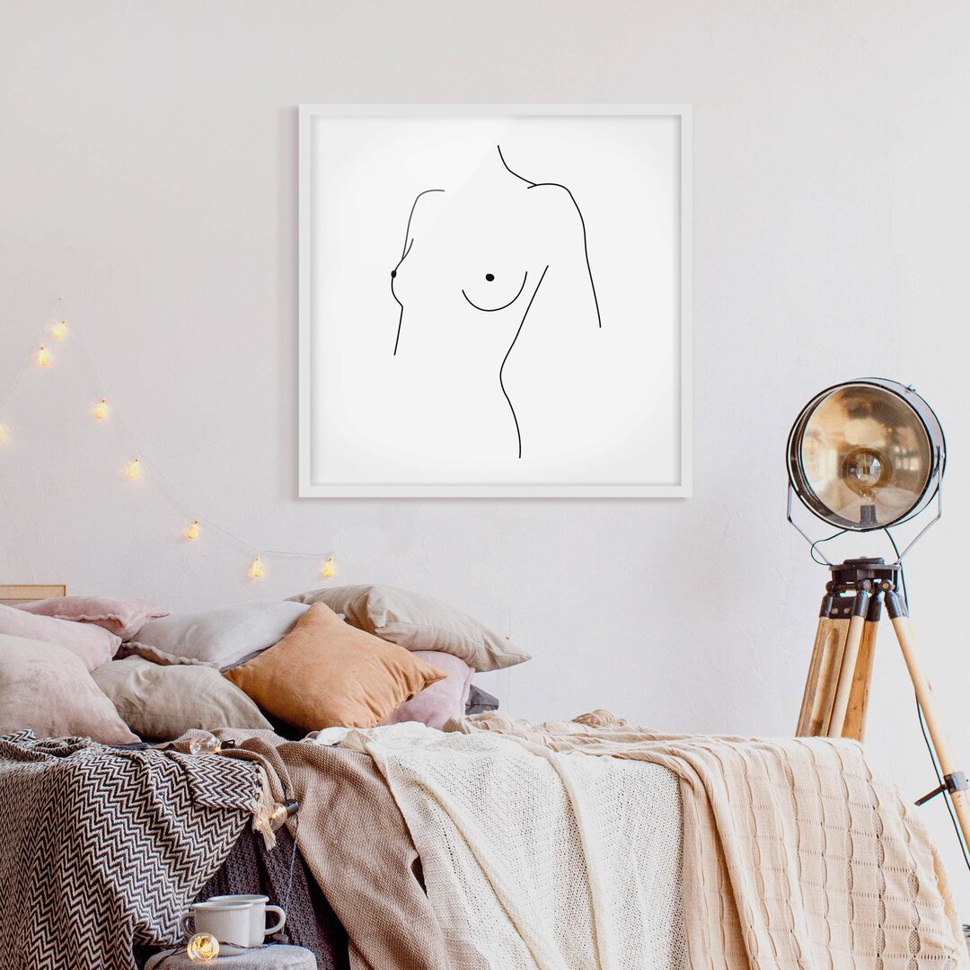 Gerahmtes Poster Line Art Nude Bust Woman