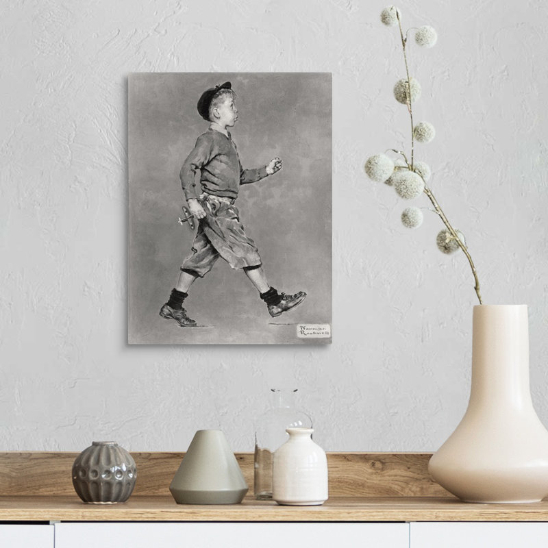Portrait d'un garçon marchant sur toile, H 16 po x l 12 po x P 1,25 po, Toile tendue