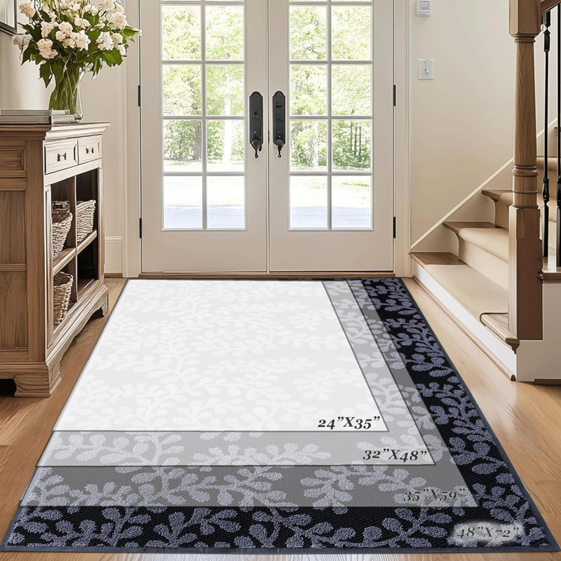 Floral Outdoor Indoor  Dirt Resistant Absorbent Non-Slip TPE Backing and Washable Low-Profile Indoor Mats for Entry,Kitchen,Garden