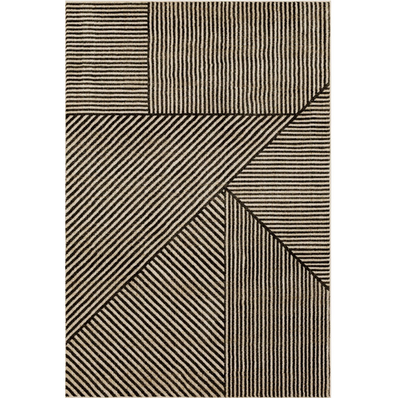 Linea Black Geometric Polyester 28''x94'' Area Rug