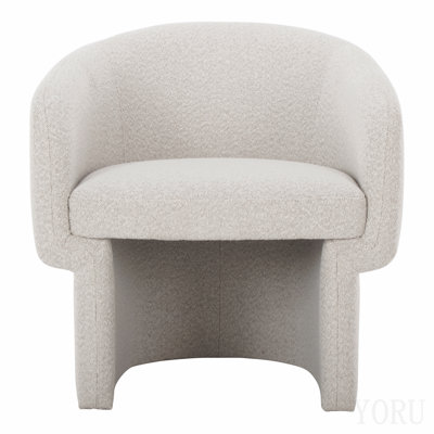 Chaise d'appoint, design incurvé Art Deco, revêtement en polyester recyclé, blanc huître