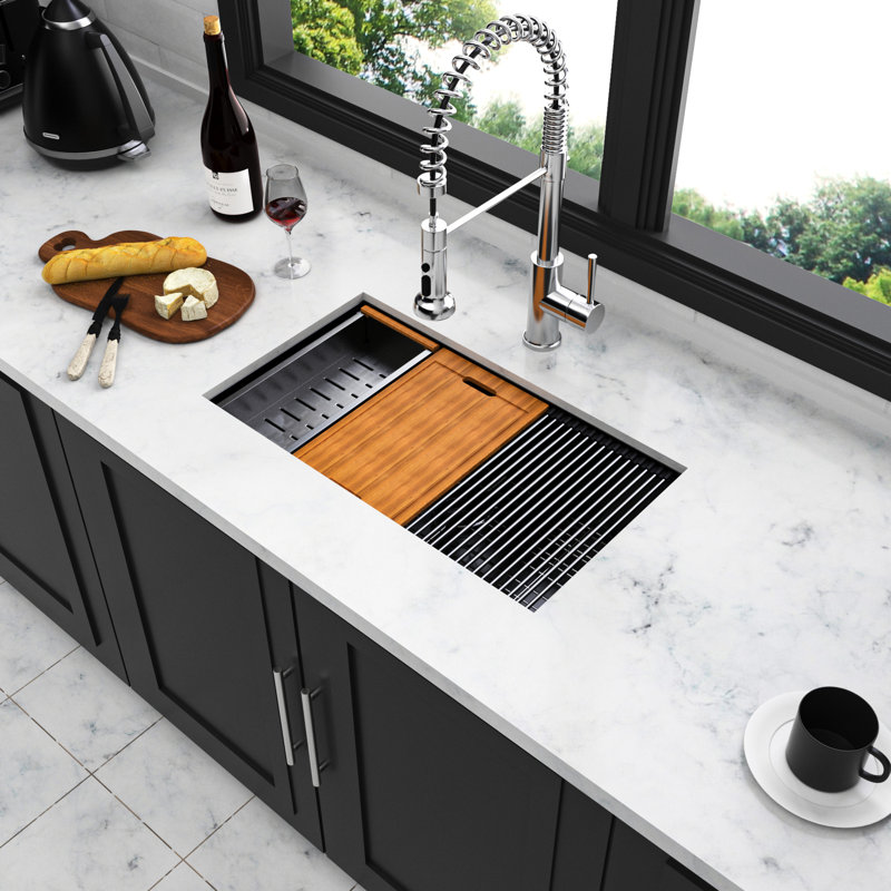 Évier de cuisine encastrable 30 po x 18 po x 10 po en acier inoxydable noir de calibre 16 T304, avec conception à drain rapide