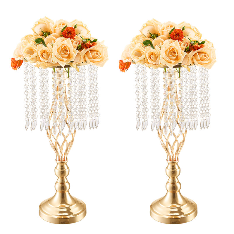 12PCS 49cm/19.3” Tall Crystal Wedding Flower Stand, Metal Wedding Centerpiece Vase, Gold Flower Holders Floral Display Rack for Tables Wedding Dinner Party, Ceremony Birthday Event Decor