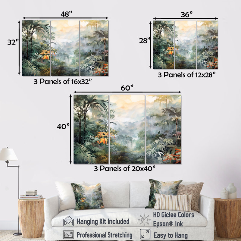 Tropical Wilderness Escape - Jungle, ensemble d'art sur toile, H 28 po x l 36 po x P 1 po, Toile tendue