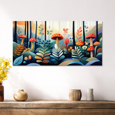 Blue Orange Blue Orange Ferns Mushroom Forest – Nature Framed Canvas Print, Boho Large Wall Art
