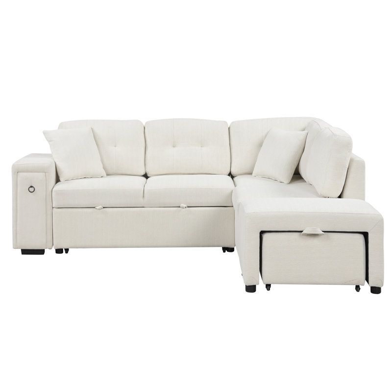Lit modulaire beige avec porte-gobelets et commodité, canapé 86,6 po 2 ports, supports, 86,6 po pour une vie confortable