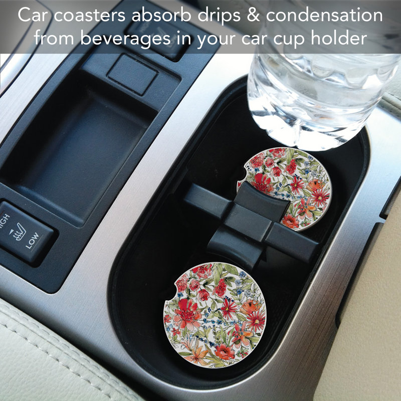Ensemble de 2 sous-verres de voiture en pierre absorbants Americana Mood Floral