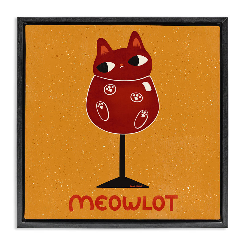 Cadre flottant Meowlot Cat Merlot, design par Carrie Cantwell, Cadre flottant noir de jais, H 18 po x l 18 po