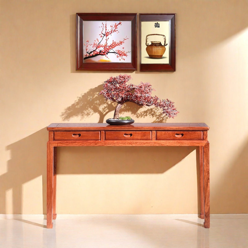 Retro Solid Pterocarpus Console Table, 31.5" H x 46.5" W x 15" D