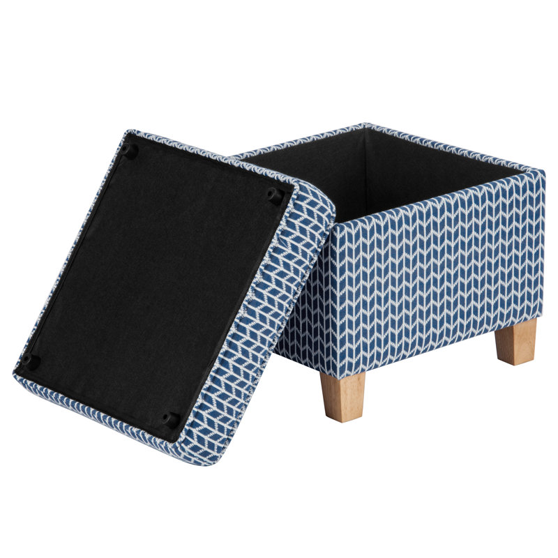 Asha 17.5" Square Storage Ottoman, Blue Geometric 